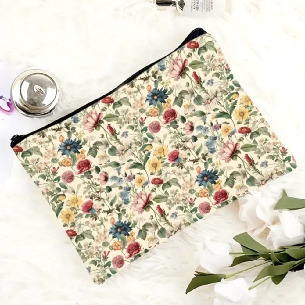 Floral Pattern Make Up Bag Travel Cosmetics Zipper Pouch - Picture 4 of 7